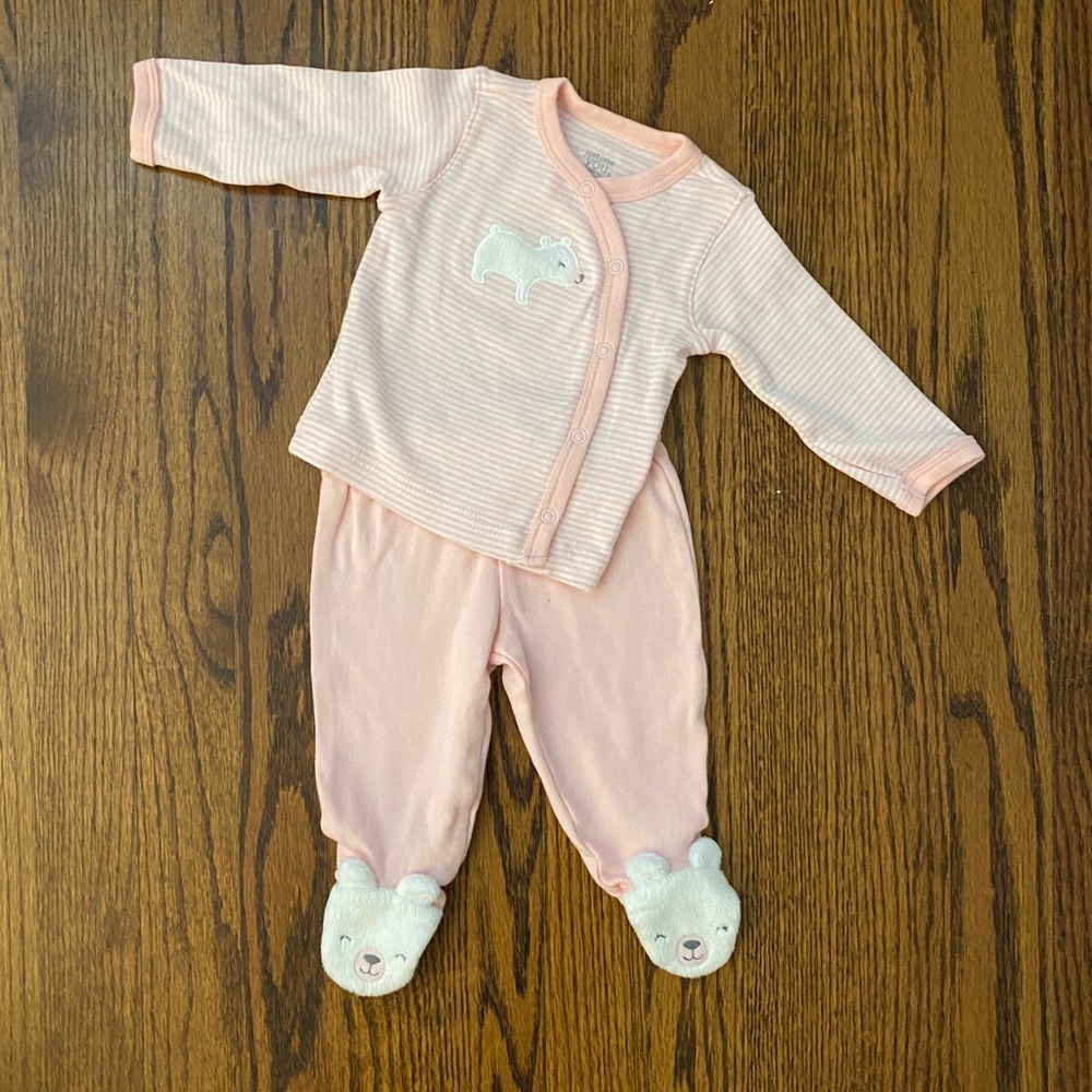 Carter’s Pink Polar Bear Footie Set, 3mo. Like New
